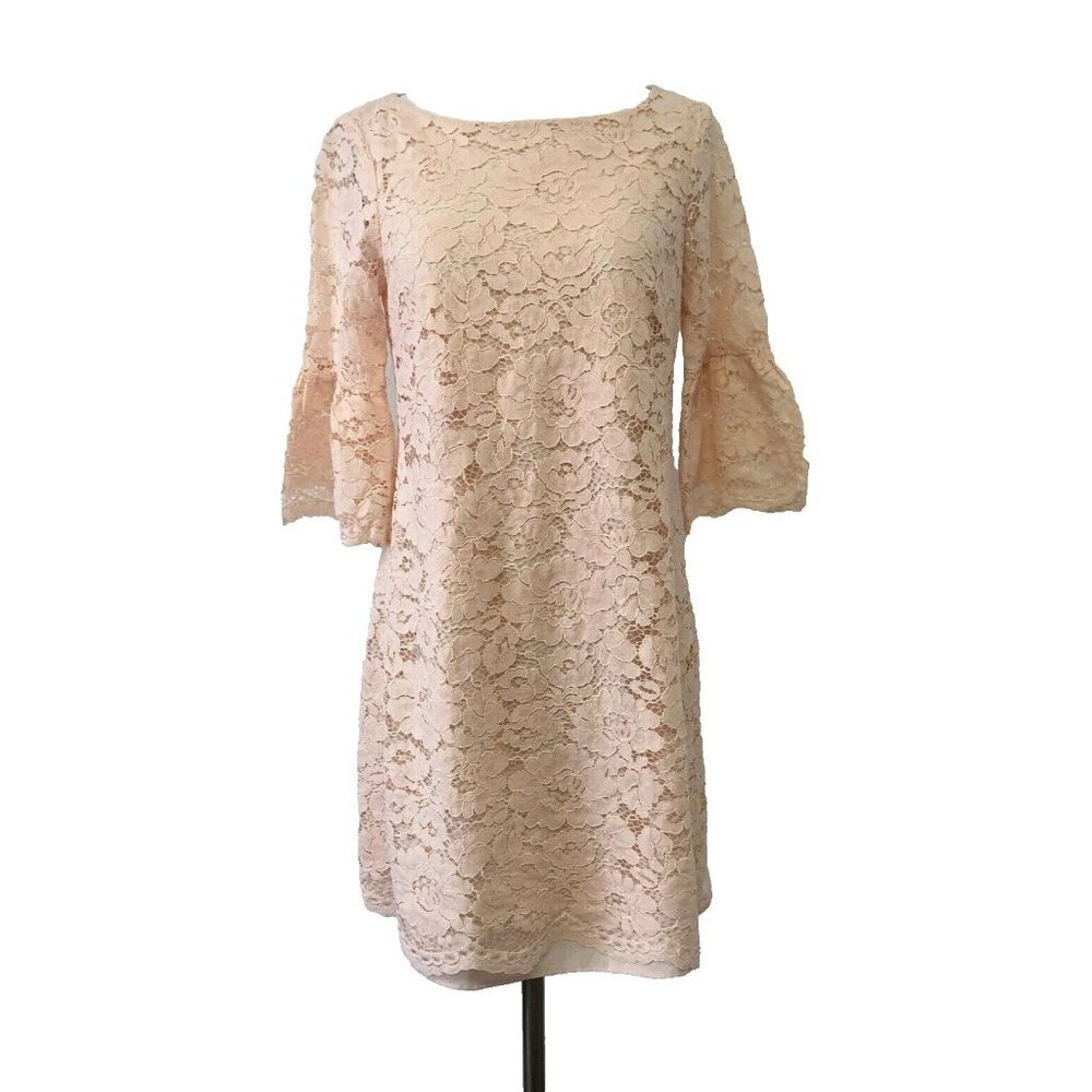Vince Camuto Womens Sz 6 Lace Floral Flared Bell Sleeves Pink Peachy Shift Dress